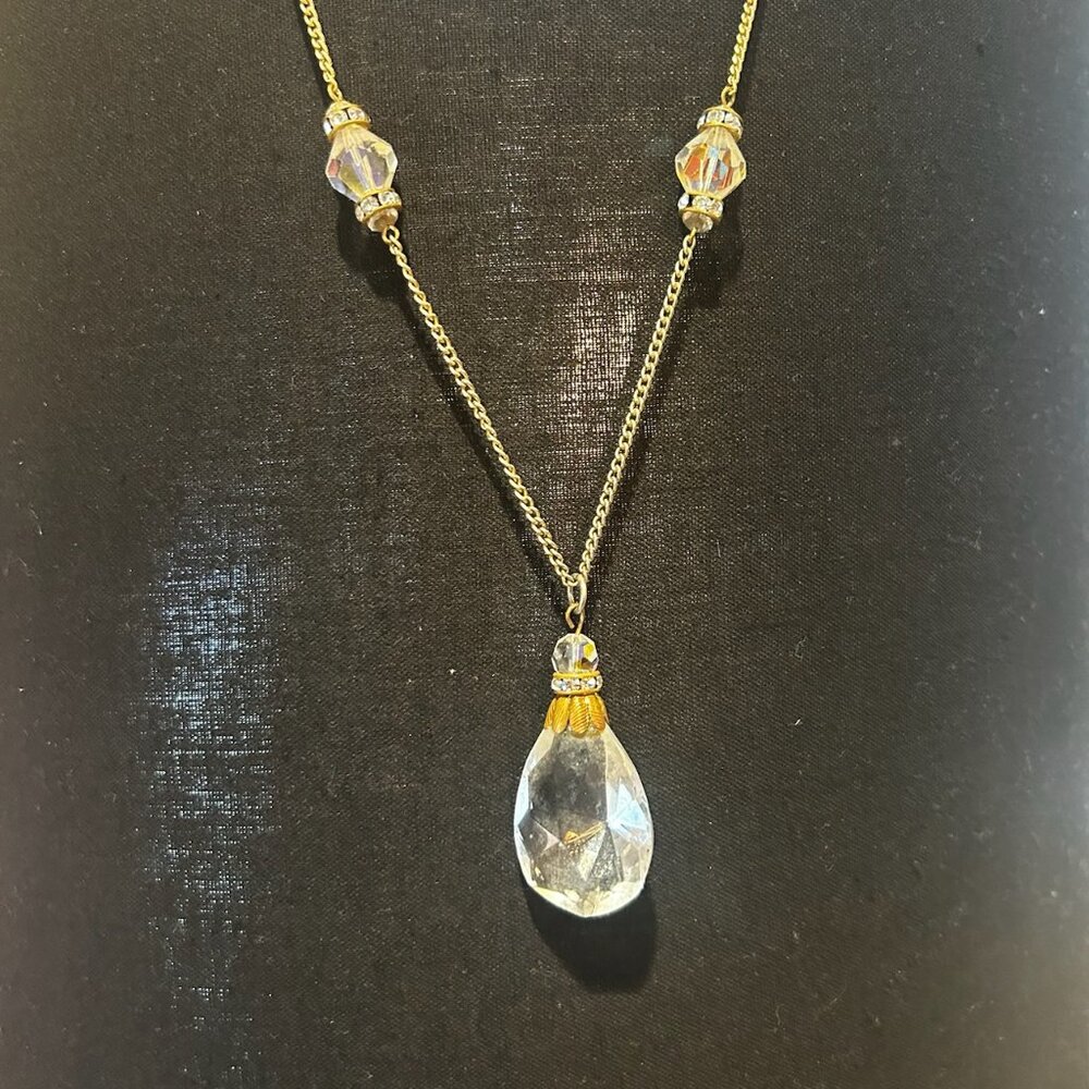 Antique Style Crystal Teardrop Drop Rhinestone Glass Beaded Necklace - Picture 1 of 12